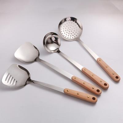 China High Quality Viable Stainless Steel Kitchen Tableware Kitchen Pocket Handle Kitchen Tools Wooden Cookware Sets for sale