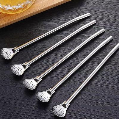 China Sustainable Wholesale 304 Stainless Steel Coffee Stirring Drinking Straw Filter Cocktail Mixing Spoon for sale