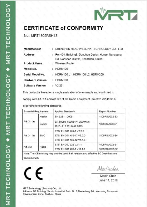 CE - Shenzhen Head Weblink Technology Co., Ltd.