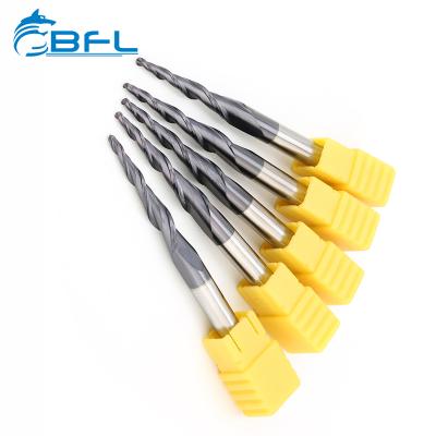 China BFL Carbide CNC 2 Flute Taper Ball Nose End Mill Bit R1.5x30xD6x50 for sale