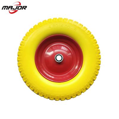 China Hotels Yellow Color Wheelbarrow Solid PU Foam Rubber Wheel 400-8 for sale