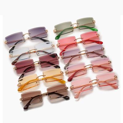 China 2021 Trendy Rimless Sunglasses Metal Eyeglasses Fashion Square Women High Quality Sun Glasses 2022 for sale