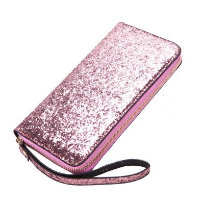 China Wholesale Anti-theft Wholesale Women Anti-theft Travel Organizer Long Glitter Pink Zipper Wallet for sale