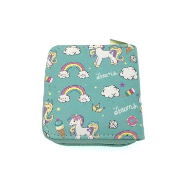 China Anti-theft Cartoon Little Girl Wallet Animal Print Unicorn Coin Purse Wallet PU Leather Shorts for sale