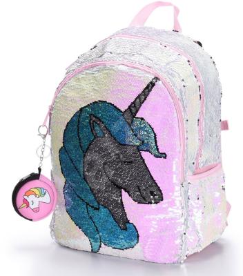 China Cute Cartoon Unicorn Backpack Bag Glitter Anti-theft Shiny Reversible Sequin School Bags Set For Kids Girls for sale