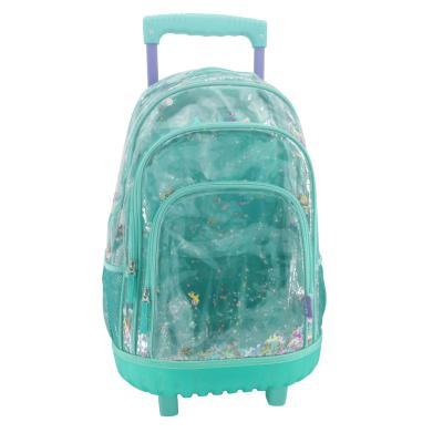 China Anti-theft Clear PVC Rolling Backpack For School Wheeled Backpack With LED Lights Trolley School Bags For Female Students for sale