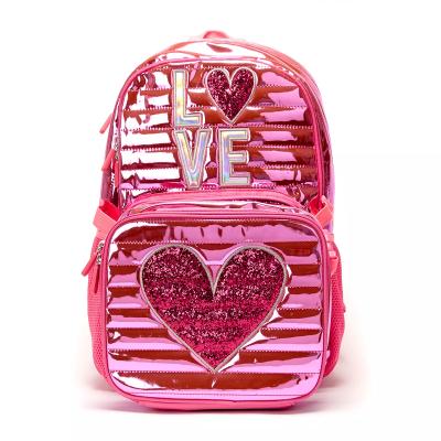 China Anti-theft PU backpack iridescent school bags for girls with lunch bag bookbags school and lunch bag for sale