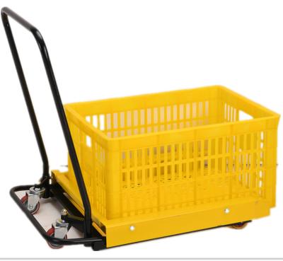 China Small Manual Tool Warehouse Basket Trolley Easy To Lift Turnover Box Manual Forklift for sale