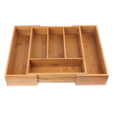 China Good Quality Kitchen Utensil Storage Tray Adjustable Expandable Bamboo Drawer Custom Viable Organizer for sale