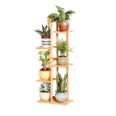 China Free Standing Tabletop Bamboo Wooden Plant L Flower Pot Garden Modern Large Size Corner 5-Tier Display Rack Rack for sale