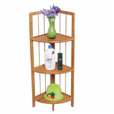 China 3 Tier Home Decorative Free Standing Bathroom Rack Plant Bamboo Corner Storage Shelf Bamboo Storage Shelf for sale