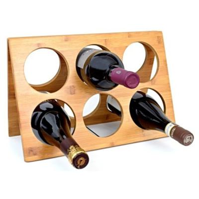 China Viable Wholesale China Kitchen Countertops 6 Bottles Party Decor Display Rack Bamboo Free Standing Wine Rack for sale