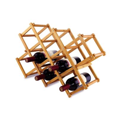 China Viable Wholesale Portable Foldable Wooden Wine Rack Storage Rack 10-Bottle Bamboo Wine Rack for sale