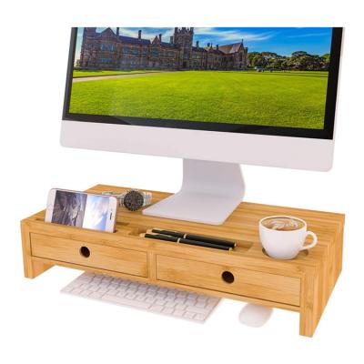 China (Size)Wholesale Adjustable Computer Desk Riser Shelf Organizer Keyboard Storage Bamboo Monitor Stand with Drawers for sale