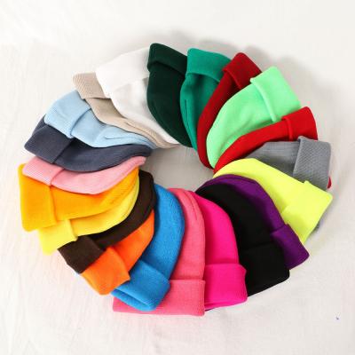 China JOINT Pure Color Covering Children's Beanie Hat Unisex Winter Fashion Candy Knitted Custom Kids Hat for sale