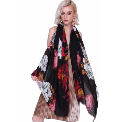 China New Fashion Classic Flowers Rose Print Shawl Wrap Viscose Nice Floral Scarf For Women for sale