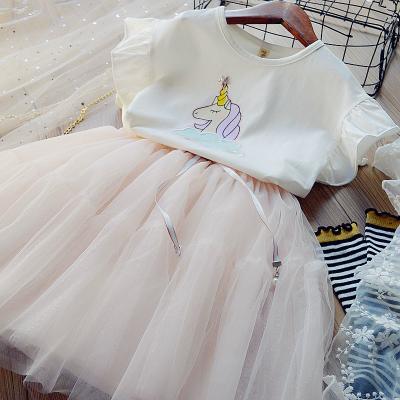 China Eco-Friendly Little Girl Dresses Unicorn Print T-shirt +skirt Dress Toddler Girls Clothes Big Girl Casual Skirt Dress Set for sale