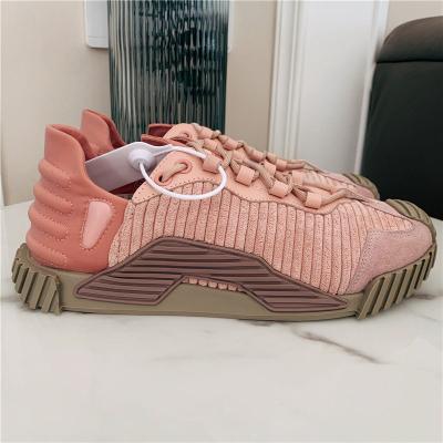 China Fashion Trend Runway Designer Thick Sole Pink Suede Round Toe Lace Up Genuine Leather Casual Shoes for sale