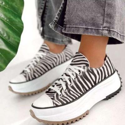 China Cushioning Thick Bottom Canvas Zebra Waist Platform Sneakers Women Plus Pattern Non Slip Lace Up Casual Shoes for sale