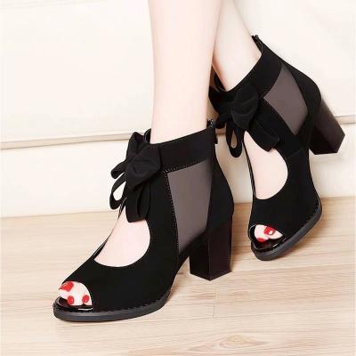 China Lightweight Women Females Summer Bowknot Chunky High Heel Sandals Boots for sale