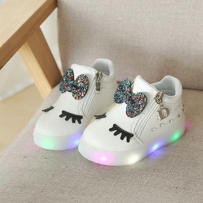 China Size 21-30 Size 21-30 Cute Glowing Baby Princess Bow Girls LED Light Up Kids Sneakers With Light Luminous for sale