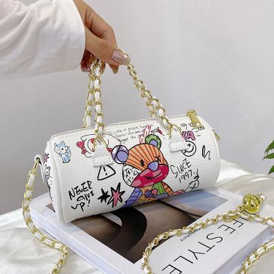 China Lady Fashion Bear Graffiti S Chain Mobile Phone Shoulder Bag Simple Square Small Women's Luxury Designer Handbags for sale