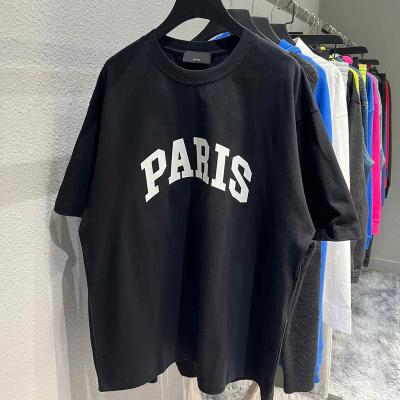 China 2022 Best Quality Breathable Luxury Sleeve T-Shirts PARIS Logo Printed Women Men Shorts Tees Oversize Men's Cotton Casual T-shirt for sale