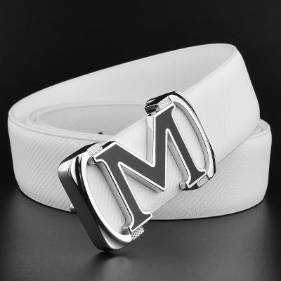 China High quality luxury brand ladies belts transparent black letter cowhide belt M for men smooth buckle mens genuine leather belt for sale