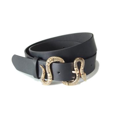 China Designer Women High Quality Luxury Brand Rhinestone Snake Ladies Shiny Cowhide Jeans Buckle PU Leather Belt for sale