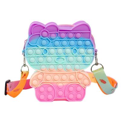 China Newest KT Cat Push Bubble Kids Pop Bubble Decoration Stir Sensory Noise Itting Shoulder Bag Purse Toy Storage Bag Keychain Coin for sale