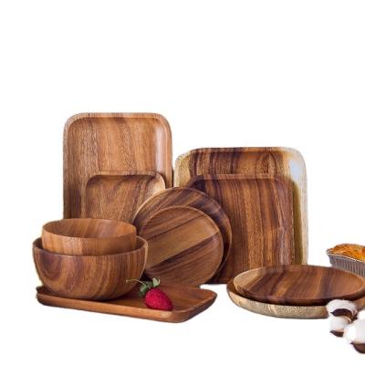 China Wooden Dinner Dishes Acacia Wood Dinnerware Sustainable Bowls Acacia Wood Dishes for sale