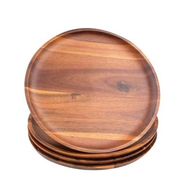 China Sturdy And Safe Round Acacia Wooden Dish And Dish Sustainable For Food for sale