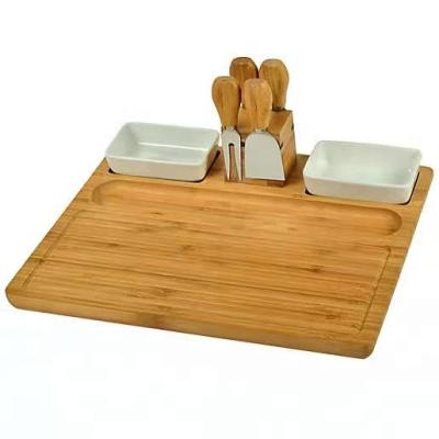 China Viable customize bamboo deli board and cheese platter board with knife set and sauce platter for sale