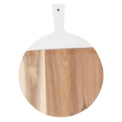 China Viable round acacia wood cutting board with handle for sale