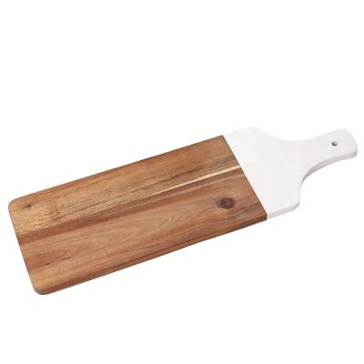 China Pallet Shape Wooden Cheese Board Kitchen Cutting Board Sustainable High Quality White Painted Acacia Wood With Handle for sale