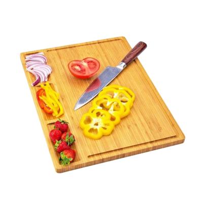 China Sustainable Supply Extra Large Bamboo Cheese Cutting Board Maker Cutting Board with Juice Groove and 3 Built-in Dividers for sale