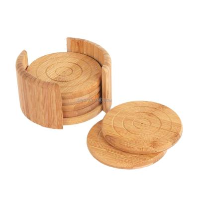 China Thick High Quality Bamboo Wooden Bowl Coaster And Sustainable Round Mug Set for sale