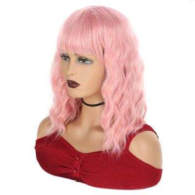 China Rose Network Synthetic Wigs With Bangs For Women Water Wave Purple Bob Wigs Heat Resistant False Natural Hair for sale