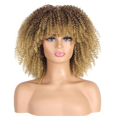 China Kinky Curly Afro Wig Kinky Curly Wigs With Bangs For African Short Ombre Synthetic Wigs Glueless Cosplay Black Women Wigs for sale