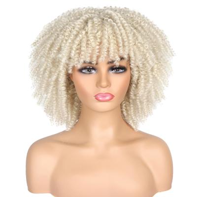 China Wholesale Afro Kinky Curly Wig Factory Supplier Wholesale Wigs With Bangs Short Bangs Wigs On Sale Hot Sale Synthetic Afro Curly Wigs Women Color for sale