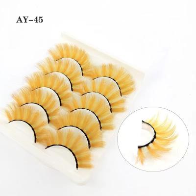 China New Design Party Style Lashes Beautiful Natural Soft Multicolor Yellow Women's 3d 20mm Full Tapered Fluffy Curly Strip Thick False Lashes for sale