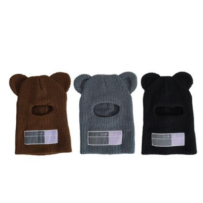 China COMMON new style knit hat lovely cartoon ear knit hat fashion logo wool acrylic hat double fold brim for sale