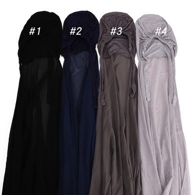 China 2021 new custom simple pearl chiffon underscarf snap hijab with inner tank top hood covers long scarf satin lining hat shawl scarf for sale