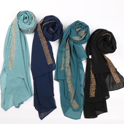 China Muslim Chiffon Hijab Rhinestone Head Scarf Stone Bead Tank Top Sale Rhinestone Chiffon Hijab For Women Rhinestone Hijab for sale