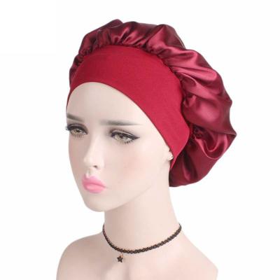 China 2021 Picture Sleep Hood Plain Night Sleep Hat Women Silky Hair Satin Hood for sale