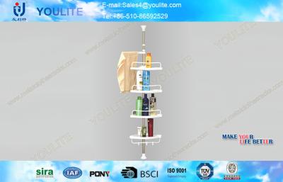 中国 世帯の屋内金属のプラスチック皿が付いている調節可能な浴室のコーナーの棚 販売のため