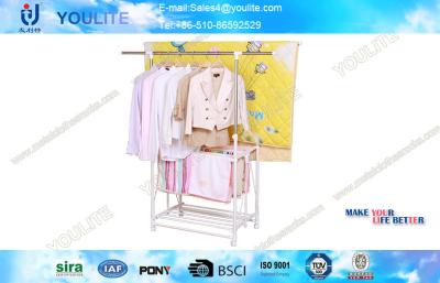 China Foldable Free Standing Clothes Drying Rack , Double Pole Wheeled Mobile Clothing Rack for sale