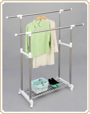 China Room Mobile Metal Double Pole Clothes Rack with Wheels , Cloth Drying Rack Stand for sale