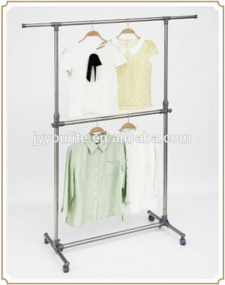 China Mobile Steel Standing Metal Clothes Rack with Wheels , Movable Two Layer for sale