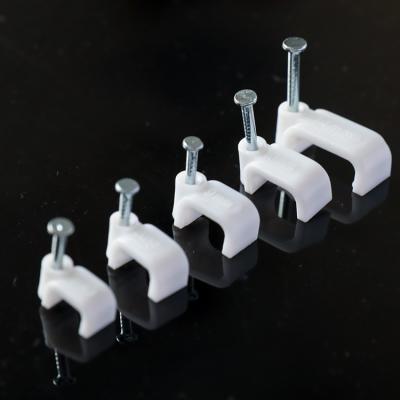 China Wire Hider Flat Cable Wire Clips 8mm Clamps With Nail for sale